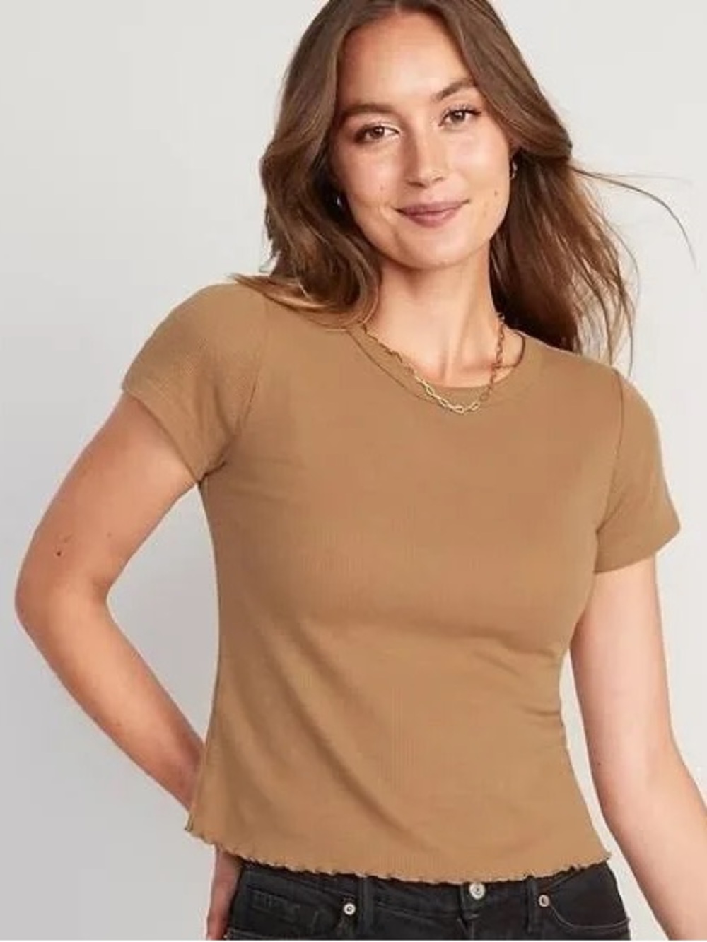 Old navy short sleeve cropped lettuce edge waffle knit t shirt
